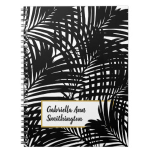 Carnet Motif de feuille de palme moderne noir et blanc
