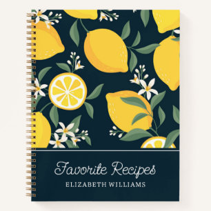 Carnet Motif de feuille jaune citron Recettes favorites