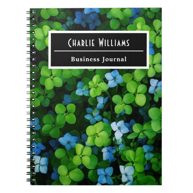 Carnet Motif de feuille vert bleu | Spirale personnalisée (Devant)