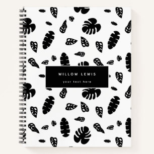 Carnet Motif de feuilles tropicales d'été noir et blanc