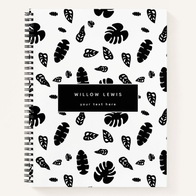 Carnet Motif de feuilles tropicales d'été noir et blanc (Devant)