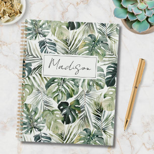 Carnet Motif de feuilles tropicales vertes aquarelle Mono