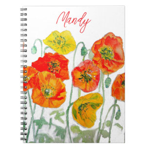 Carnet Motif de fleur de pavot rouge orange aquarelle
