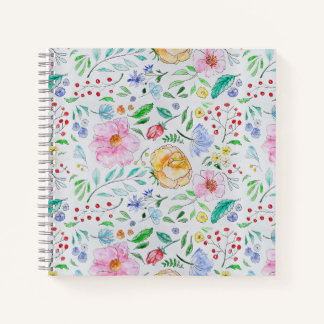 Carnet Motif de fleurs et de bourgeons à l'aquarelle légè