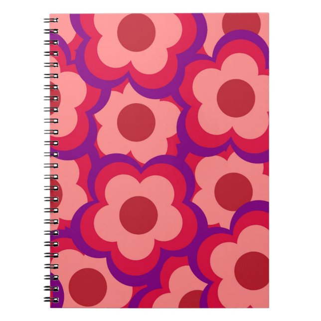Carnet Motif de fleurs hippie rétro couleur gras (Devant)