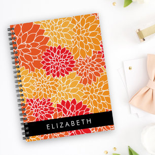 Carnet Motif De Fleurs, Orange Dahlia, Votre Nom