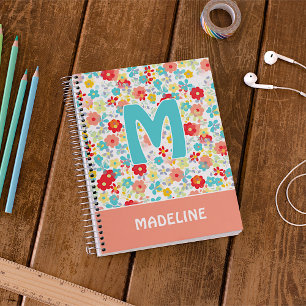 Carnet Motif de fleurs personnalisé Corail Rouge Rose Aqu