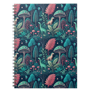 Carnet Motif de forêt de champignons néon sci-fi dinosaur