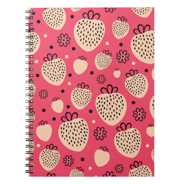Carnet Motif de fraise rose : design doux et homogène (Devant)