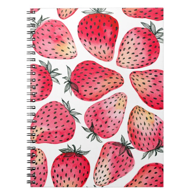 Carnet Motif de fraises d'aquarelle. (Devant)