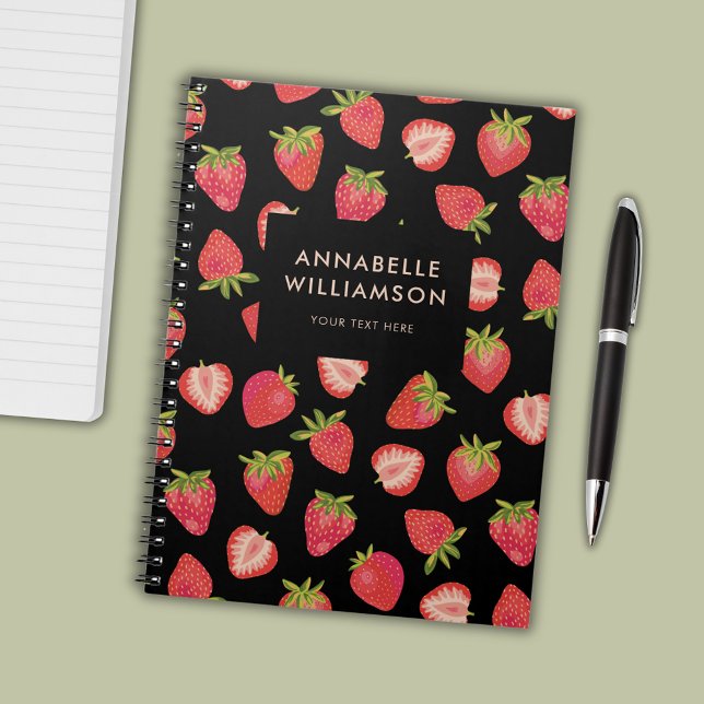 Carnet Motif de fraises personnalisé (Summer strawberry personalized notebook.)