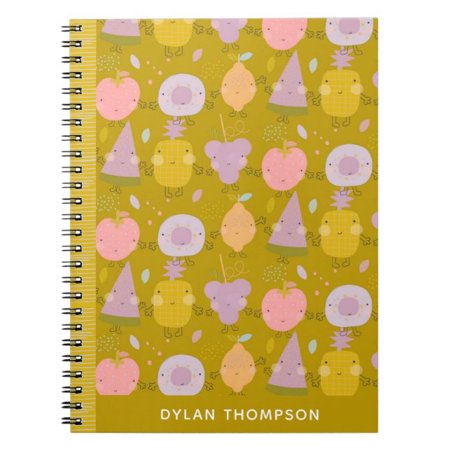 Carnet Motif de fruit Kawaii mignon Nom personnalisé Vert (Devant)
