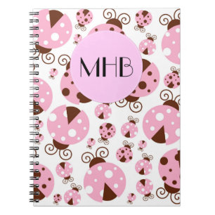 Carnet Motif De Ladybugs, Poupées Roses, Monogramme