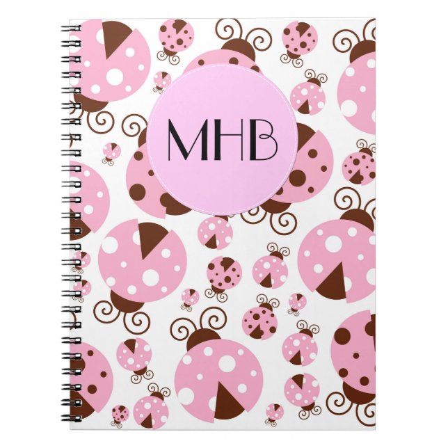 Carnet Motif De Ladybugs, Poupées Roses, Monogramme (Devant)