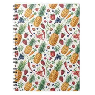 Carnet Motif de légumes et de fruits à l'aquarelle peints