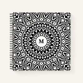 Carnet Motif de mandala noir et blanc monogramme moderne