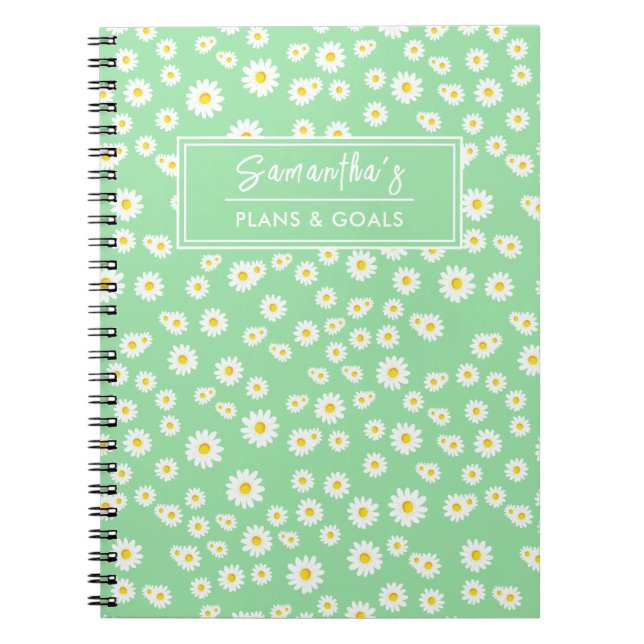 Carnet Motif de marguerites de printemps Boho vert (Devant)