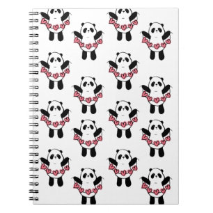 Carnet Motif de panda mignon tenant des cœurs