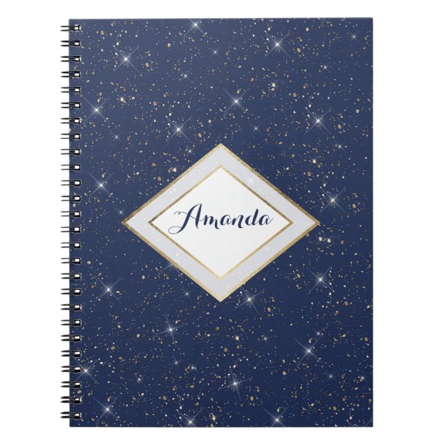 Carnet Motif de parties scintillant en or brillant bleu m (Devant)