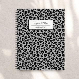 Carnet Motif de peau de léopard gris noir élégant Monogra