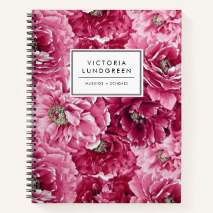 Carnet Motif de pivoines botaniques rose chic