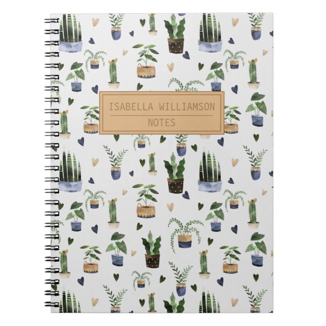 Carnet Motif de plante en pot personnalisé Boho  (Devant)
