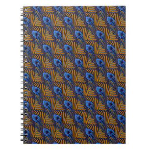 Carnet Motif de plumes de paon bleu et orange de minuit