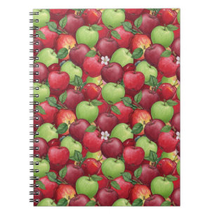 Carnet Motif de pomme à l'aquarelle rouge et vert