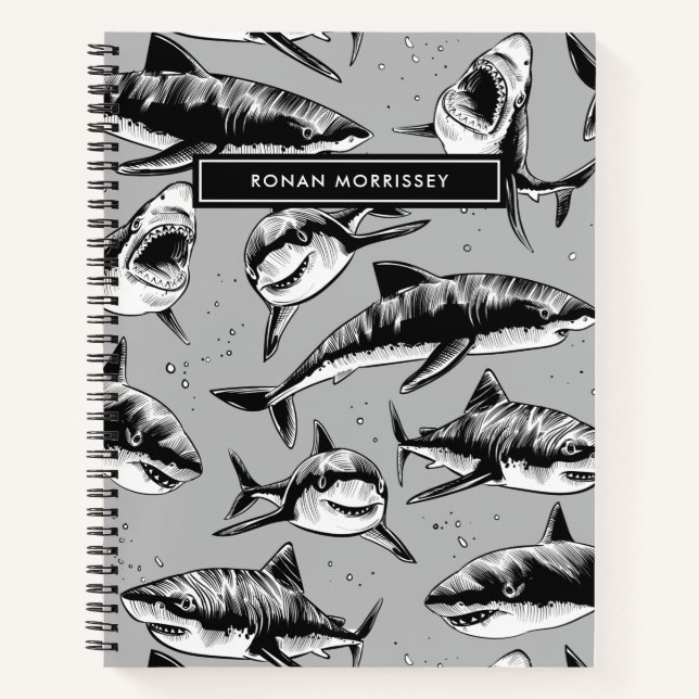 Carnet Motif de requin effrayant Nom des enfants noirs (Devant)
