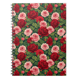 Carnet Motif de rose vibrant avec des roses rouges et ros