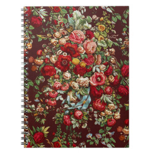Carnet Motif de ruban floral rose victorien Bourgogne fon