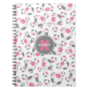 Carnet motif de sport rose gris girly soccer personnalisé