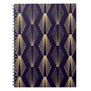 Carnet Motif de style Art déco doré. Bleu bleu foncé sans