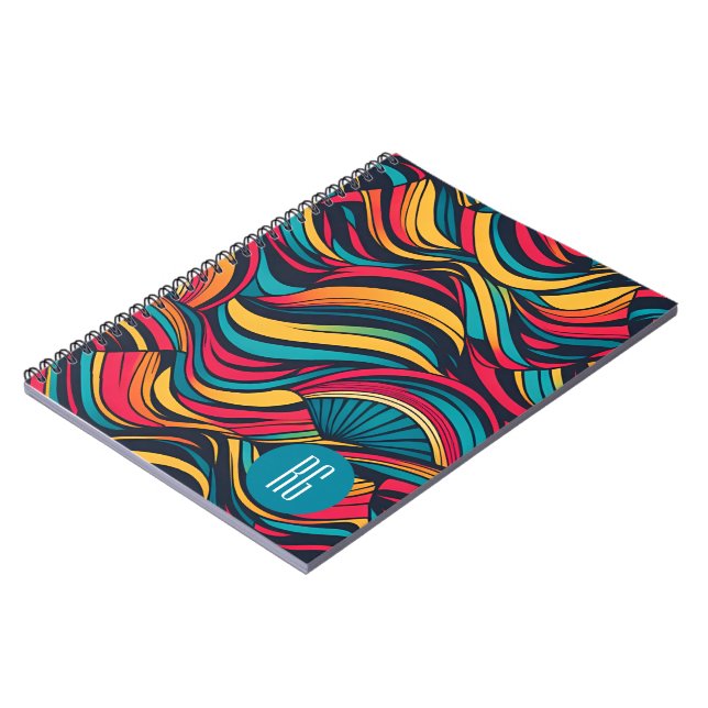 Carnet Motif de vague Abstraite monogramme personnalisé (Côté gauche)