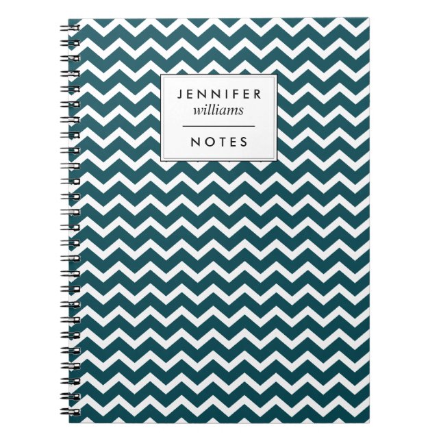 Carnet Motif de zigzags turquoise foncé personnalisé (Devant)