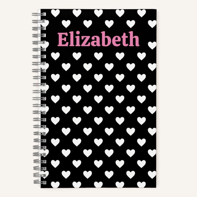 Carnet Motif des Coeurs Noir et Blanc (Recto)