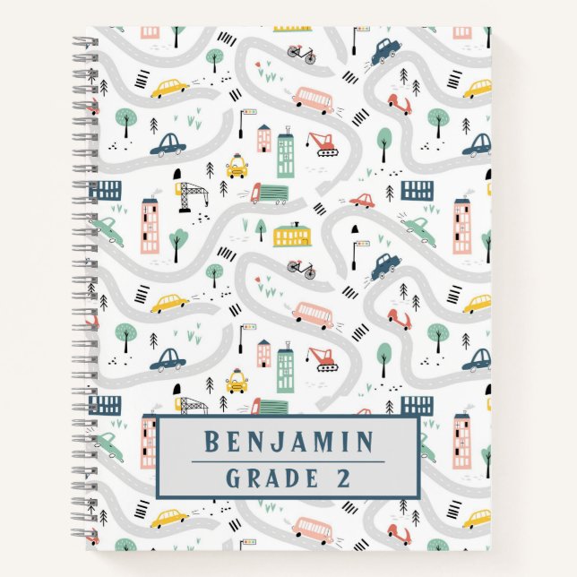Carnet Motif dessiné à la main de routes voitures de dess (Devant)