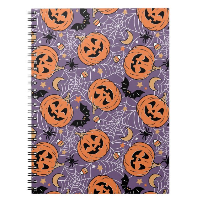 Carnet Motif d'Halloween violet Jack-O-lanterne (Devant)