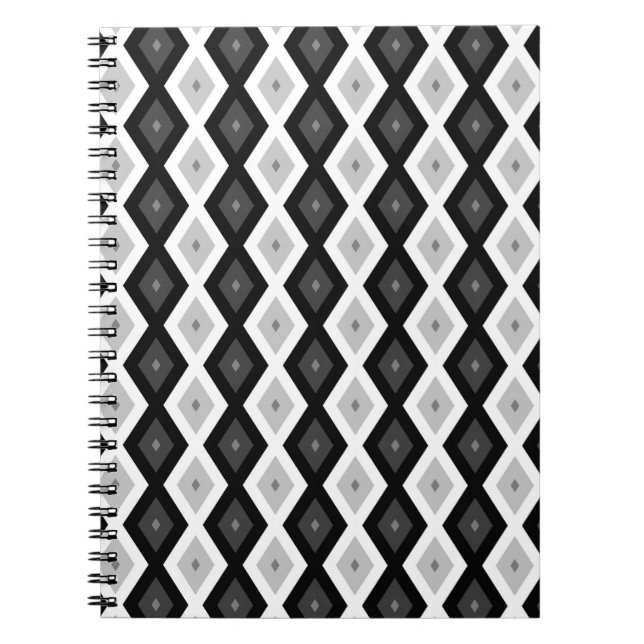 Carnet Motif diamant noir, blanc et gris (Devant)