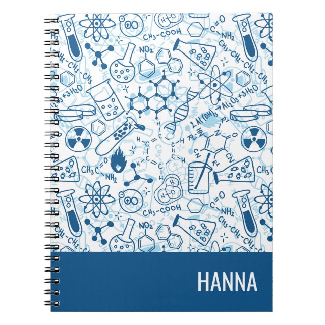 Carnet Motif du doodle de chimie Nom personnalisé (Devant)