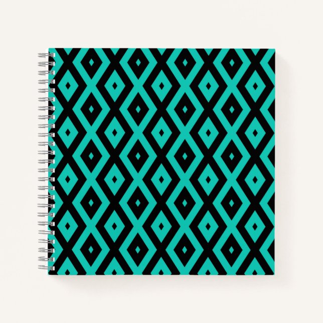 Carnet Motif en diamant noir et turquoise (Devant)