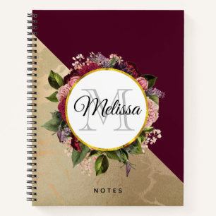 Carnet Motif en marbre d'or et Monogramme de fleurs de Bo
