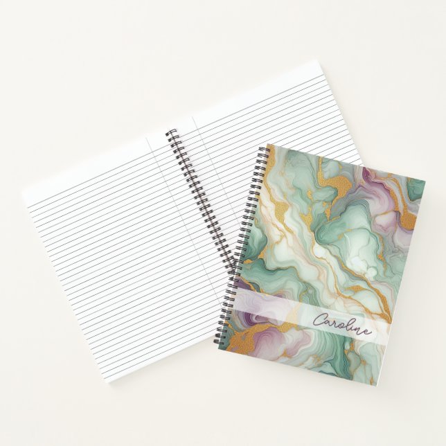 Carnet Motif en marbre doré rose violet personnalisé (Intérieur)