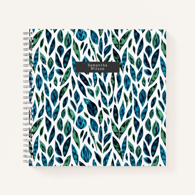 Carnet Motif Feuille Bleu Botanique (Devant)