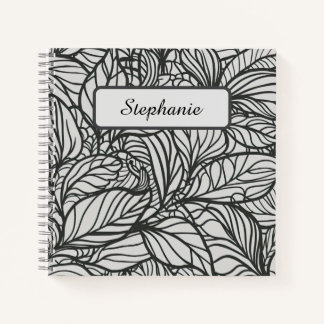 Carnet Motif Feuille noir et blanc Personnalisé