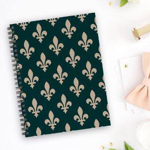 Carnet Motif Fleur de Lis, Crème Royale Française sur Fon