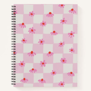 Carnet Motif floral à carreaux de marguerite rose pâle