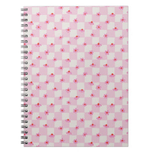 Carnet Motif floral à carreaux de marguerite rose tendre