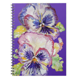 Carnet Motif floral à l'aquarelle de pensées sur fond ind