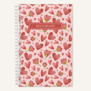 Carnet Motif floral à l'aquarelle Fleur rouge et cœur